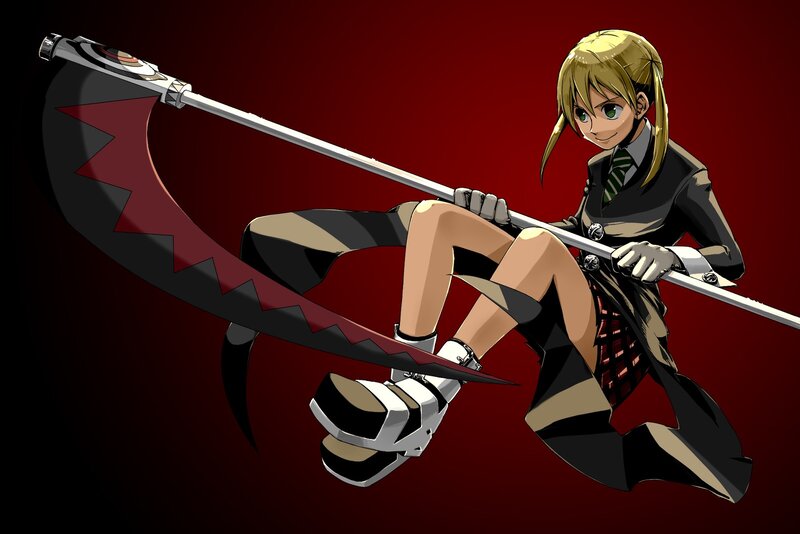 Blonde Girl with Scythe — Red, Dramatic