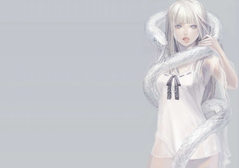 Blonde Girl with Snake — White, Serene