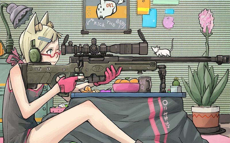 Blonde Girl with Sniper Rifle — Green