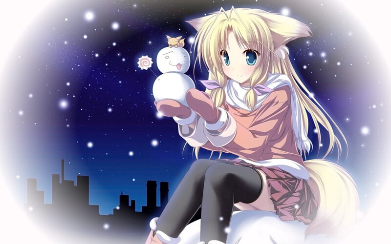 Blonde Girl with Snowman — Blue, Serene