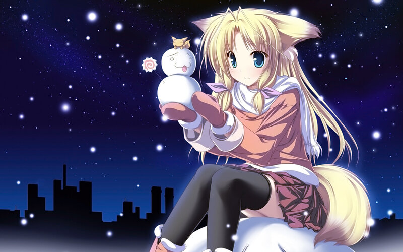 Blonde Girl with Snowman — Blue