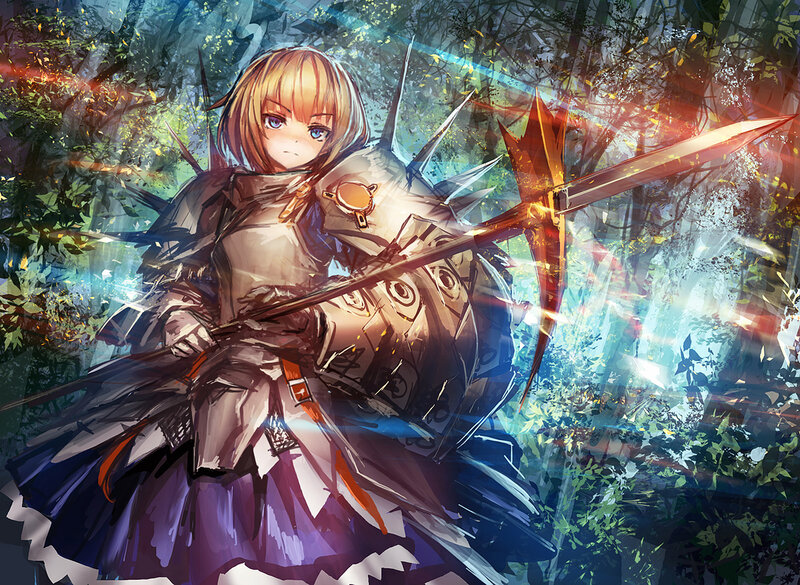 Blonde Girl with Spear — Green, Dramatic