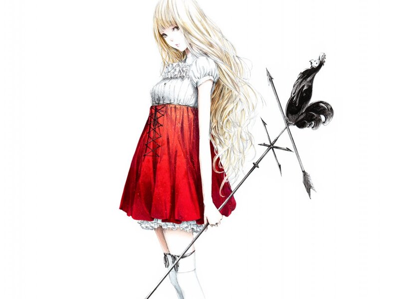 Blonde Girl with Spear — Red