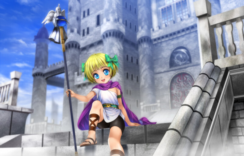 Blonde Girl with Staff — Blue, Peaceful