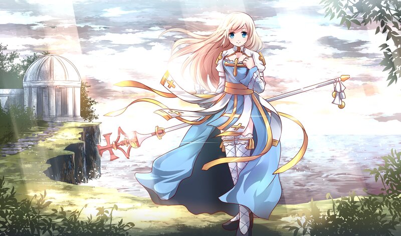 Blonde Girl with Staff — Blue, Serene