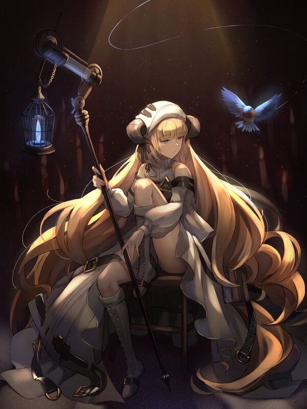 Blonde Girl with Staff — Brown, Dramatic