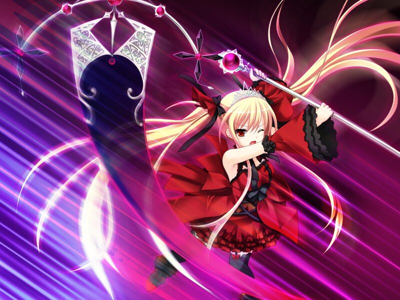 Blonde Girl with Staff — Purple, Dramatic, Anime, Dress