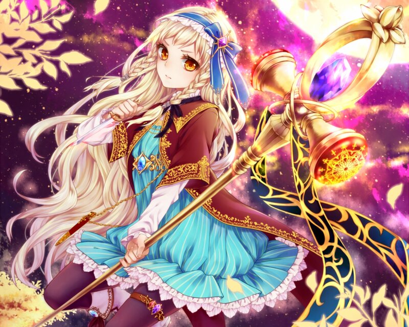 Blonde Girl with Staff — Purple, Dramatic, Night, Anime
