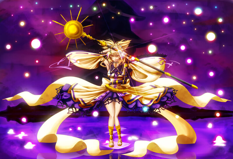 Blonde Girl with Staff — Purple, Dramatic, Night
