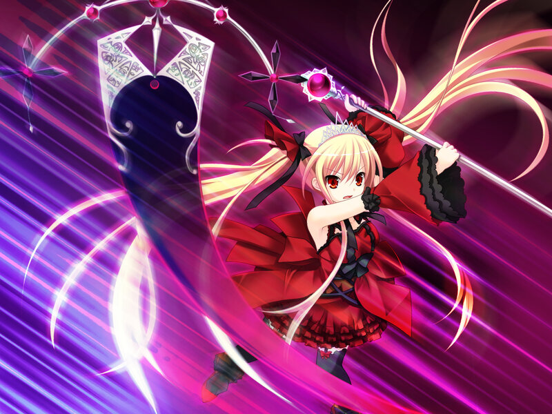 Blonde Girl with Staff — Red, Dramatic, Anime