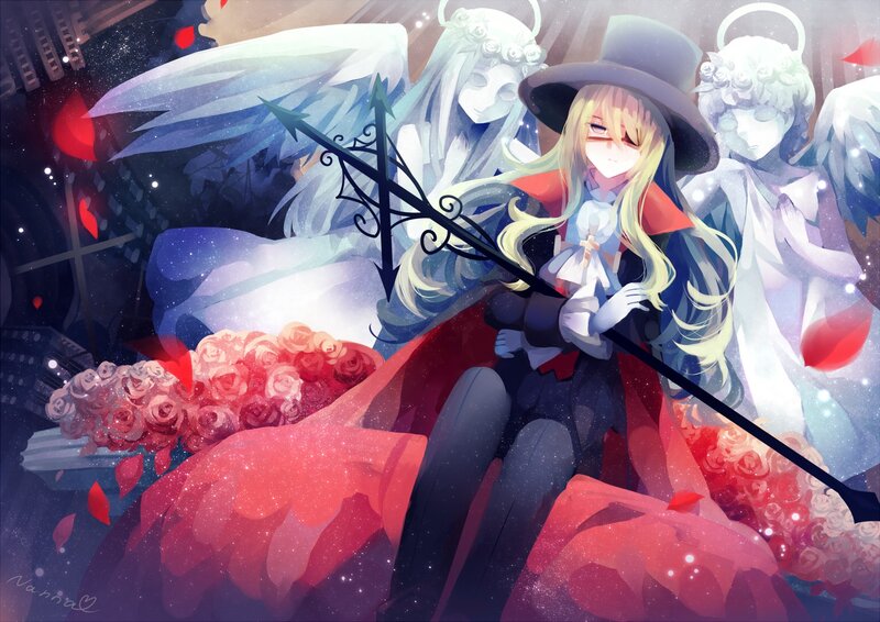 Blonde Girl with Staff — Red, Dramatic, Night