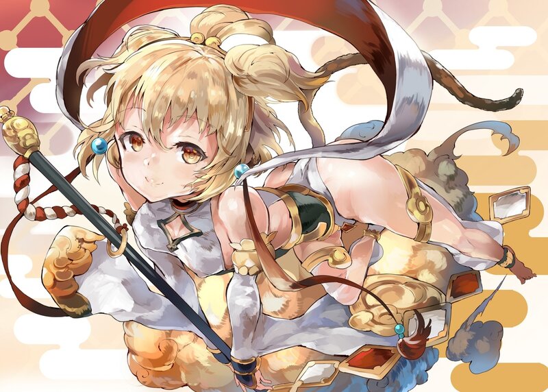 Blonde Girl with Staff — White
