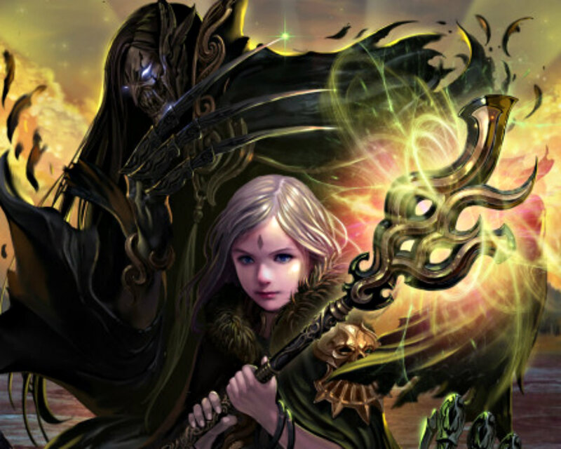 Blonde Girl with Staff — Yellow, Dramatic