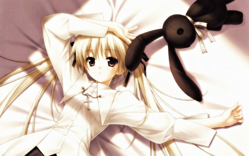 Blonde Girl with Stuffed Animal — White