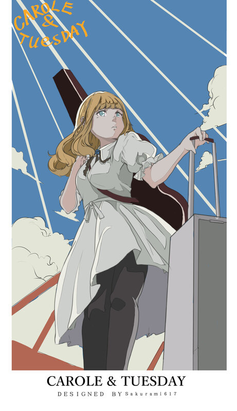 Blonde Girl with Suitcase — Blue, Dramatic