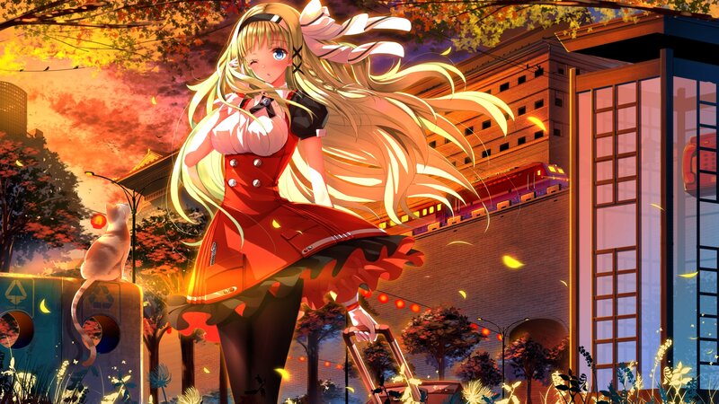 Blonde Girl with Suitcase — Orange