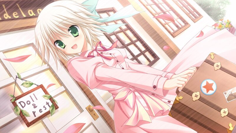 Blonde Girl with Suitcase — Pink, Cheerful