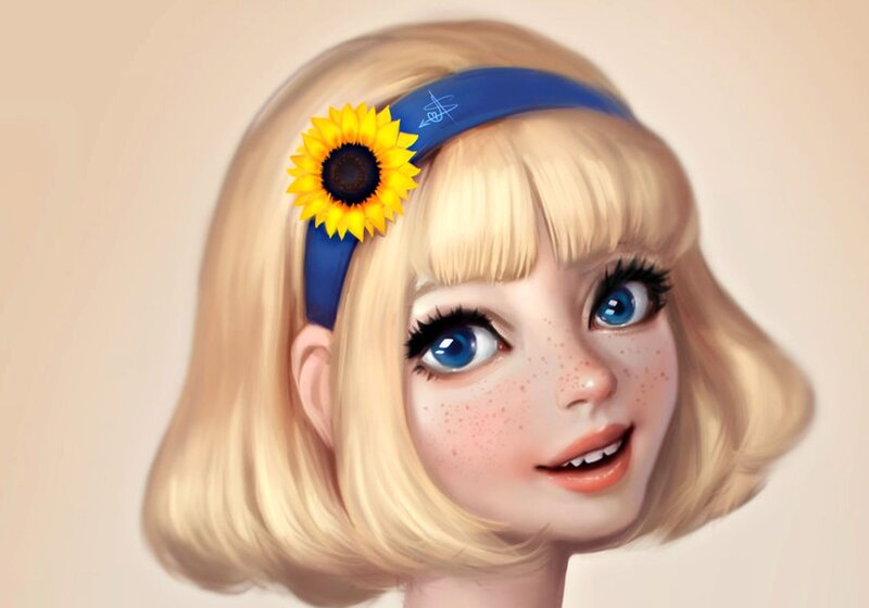 Blonde Girl with Sunflower — Cheerful