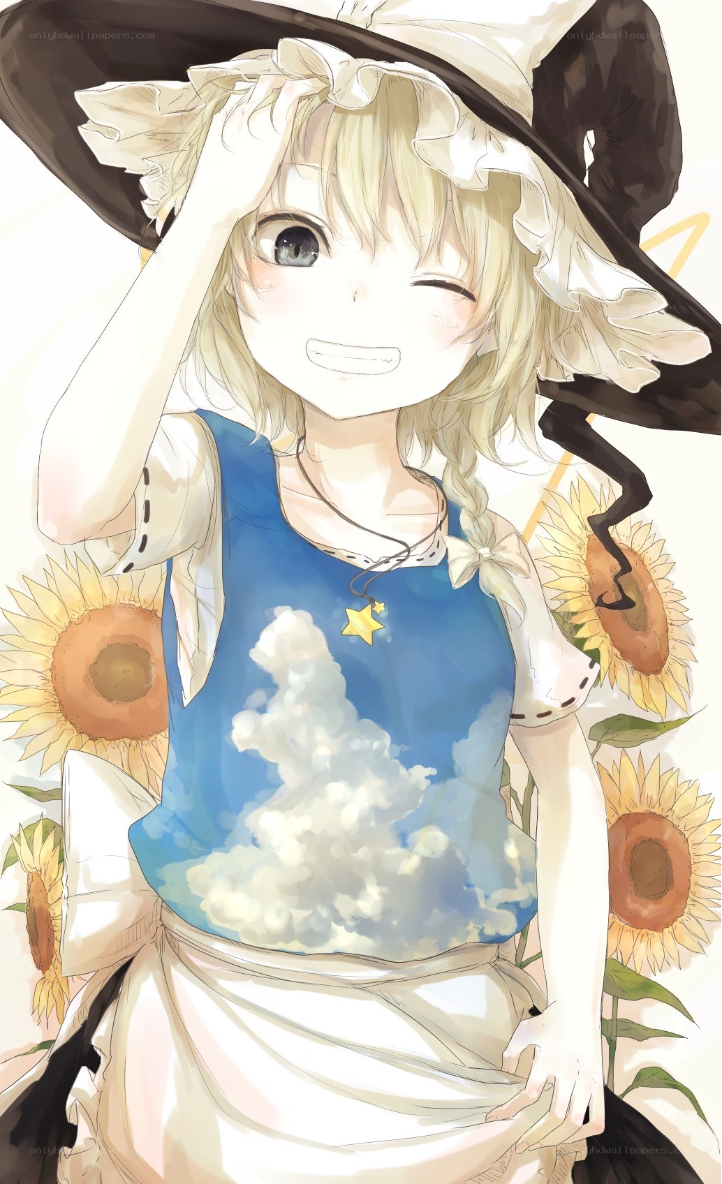 Blonde girl with sunflowers