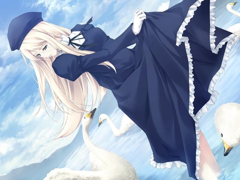 Blonde Girl with Swans — Blue