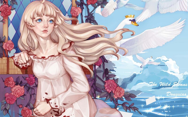 Blonde Girl with Swans