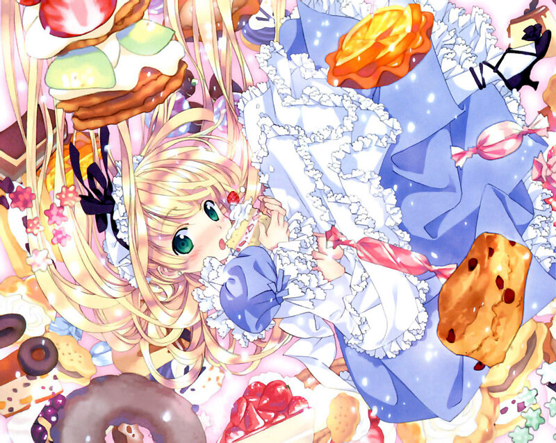 Blonde Girl with Sweets — Blue, Whimsical