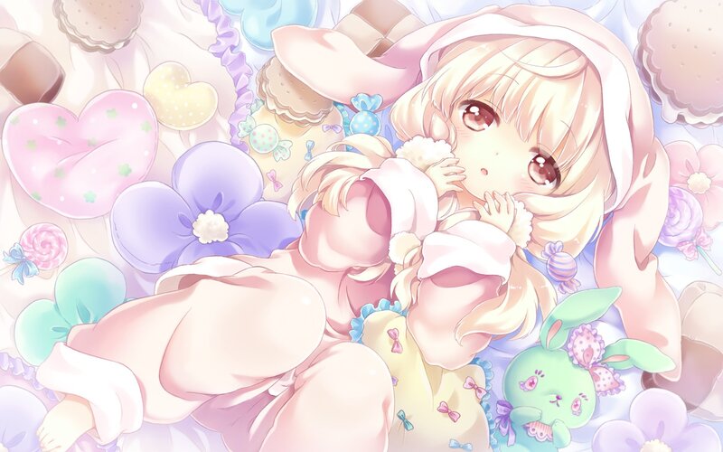 blonde girl with sweets