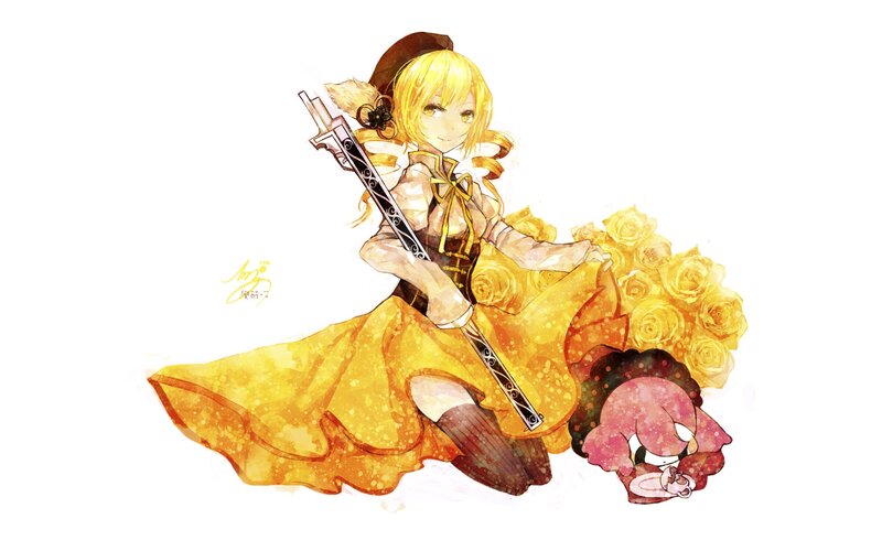 blonde girl with sword and roses