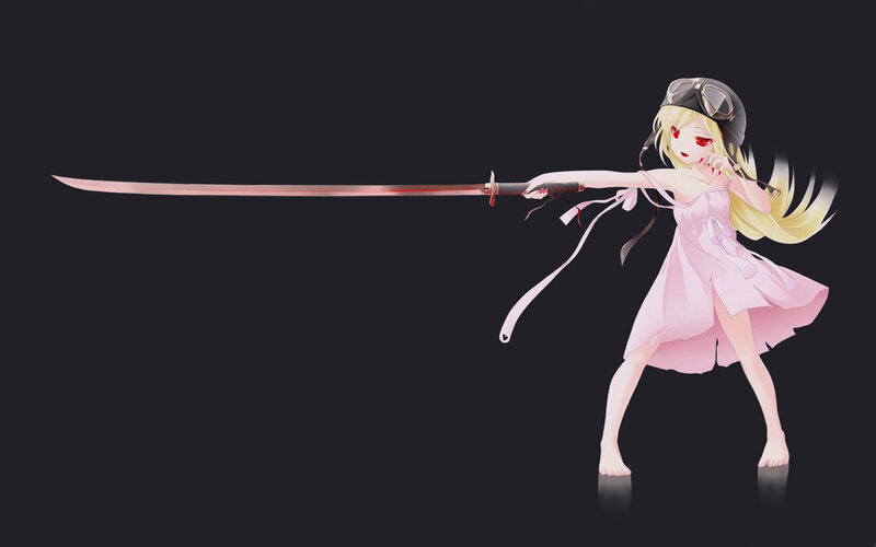 Blonde Girl with Sword — Black, Dramatic, Anime, Helmet, Dress