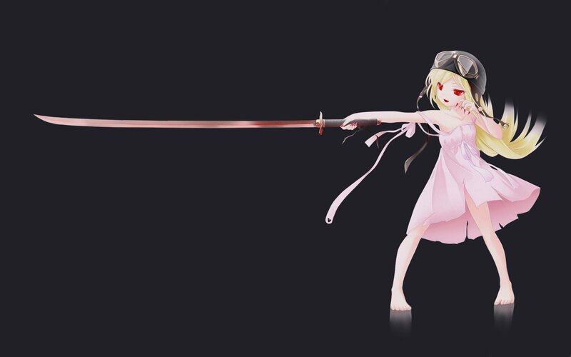 Blonde Girl with Sword — Black, Dramatic, Anime, Helmet