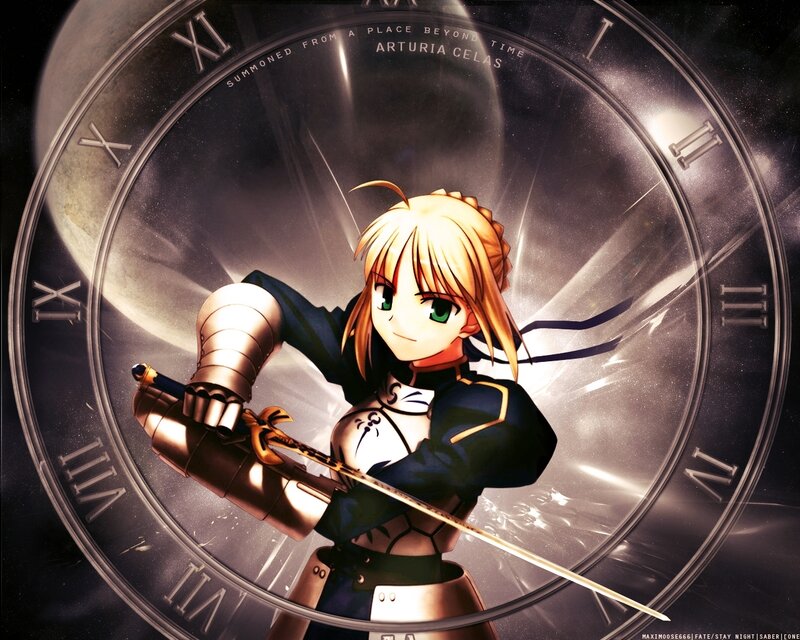 Blonde Girl with Sword — Black, Dramatic, Night, Anime, Clock