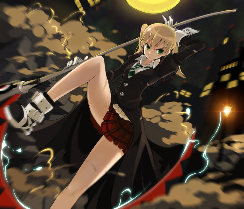 Blonde Girl with Sword — Black, Dramatic, Night, Anime, Lightning