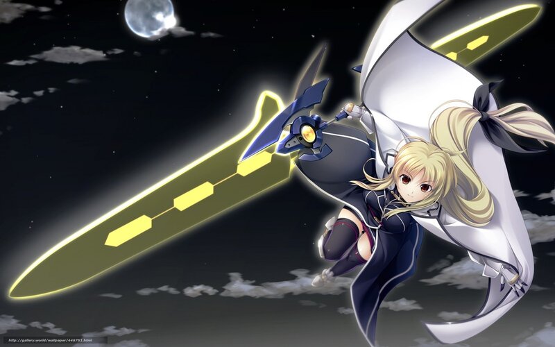 Blonde Girl with Sword — Black, Dramatic, Night, Anime, Moon, Clouds
