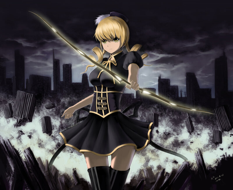 Blonde Girl with Sword — Black, Dramatic, Night