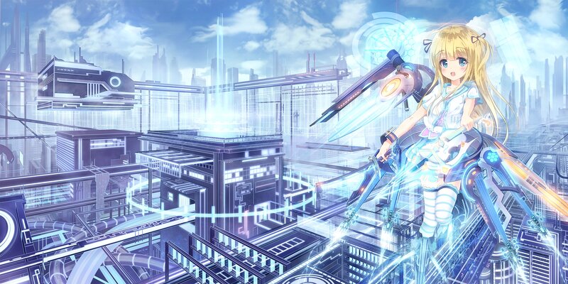 Blonde Girl with Sword — Blue, Dramatic, Afternoon, Anime