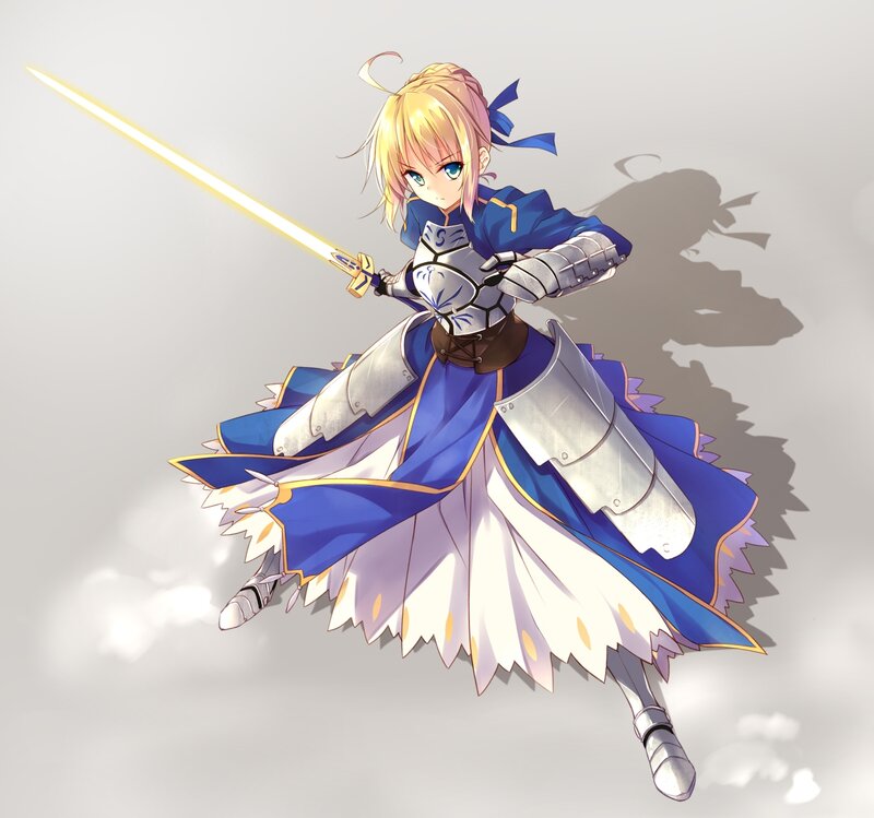 Blonde Girl with Sword — Blue, Dramatic, Anime, Armor, Blue Cape