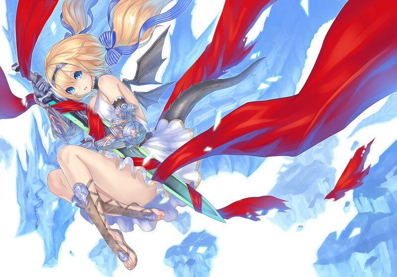 Blonde Girl with Sword — Blue, Dramatic, Anime, Dragon Wings