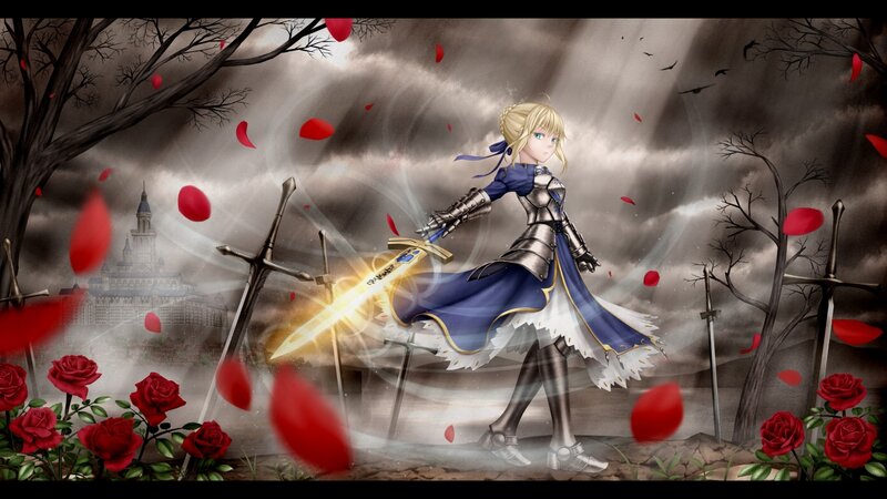 Blonde Girl with Sword — Blue, Dramatic, Anime, Swords