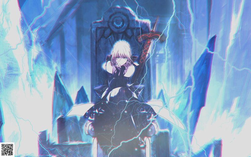 Blonde Girl with Sword — Blue, Dramatic, Anime, Thunder