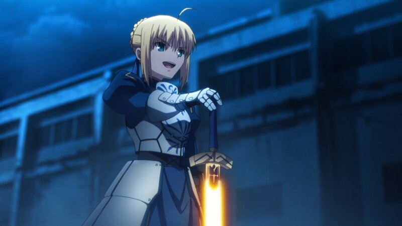 Blonde Girl with Sword — Blue, Dramatic, Night, Anime, Armor, Building