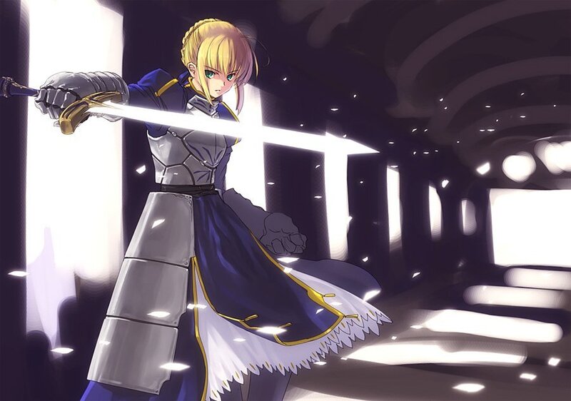 Blonde Girl with Sword — Blue, Dramatic, Night, Anime, Armor