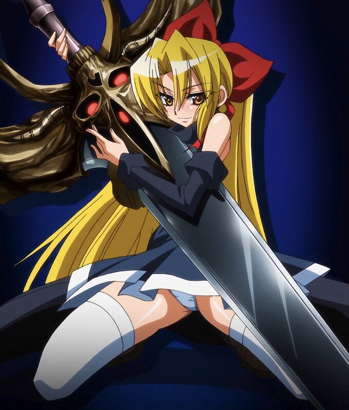 Blonde Girl with Sword — Blue, Dramatic, Night, Anime, Skull