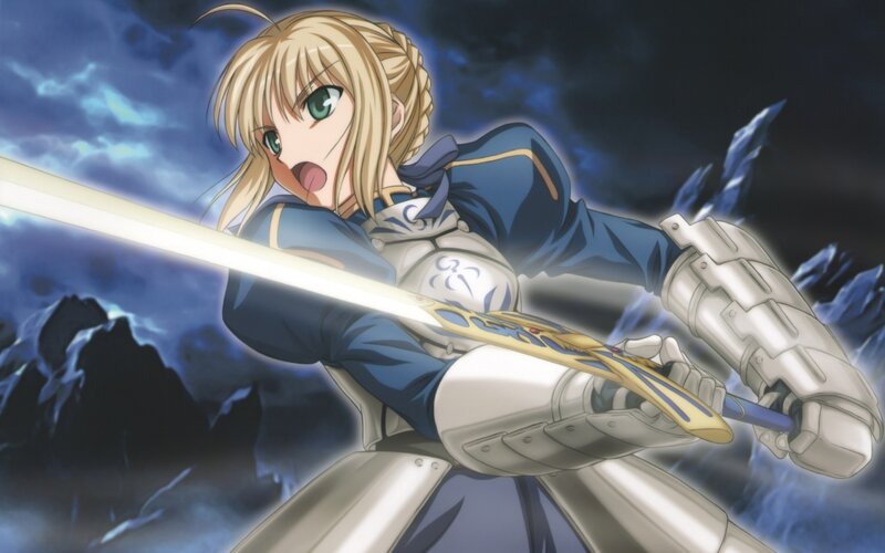 Blonde Girl with Sword — Blue, Dramatic, Night, Anime