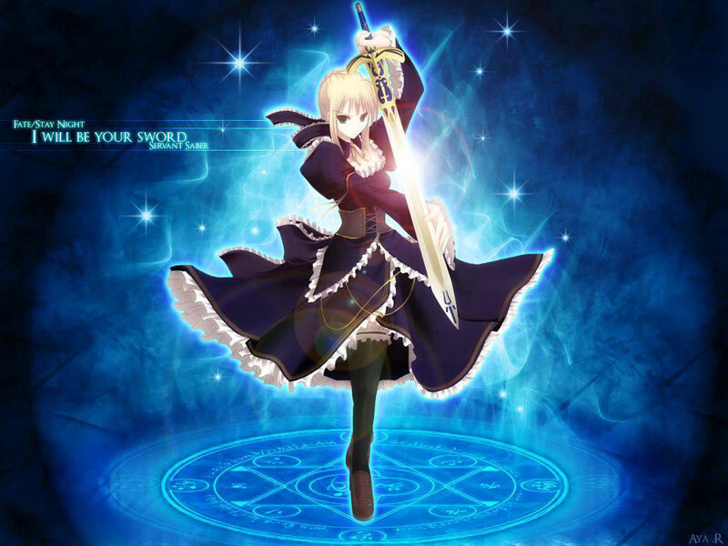 Blonde Girl with Sword — Blue, Dramatic, Night