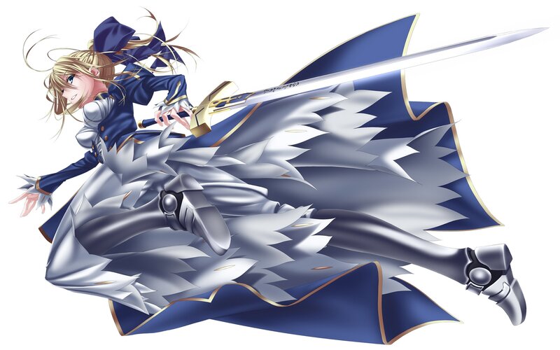 Blonde Girl with Sword — Blue, Dynamic, Anime, Cape