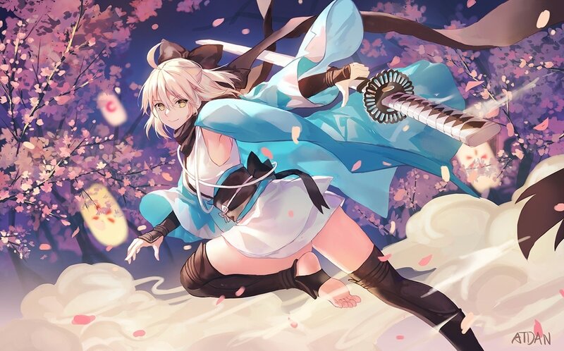 Blonde Girl with Sword — Blue, Dynamic, Spring