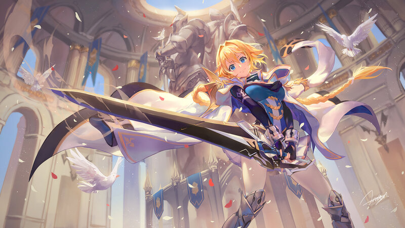 Blonde Girl with Sword — Blue, Heroic