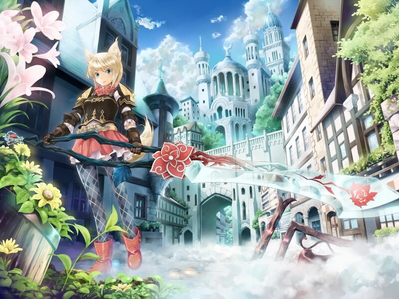 Blonde Girl with Sword — Blue, Serene, Afternoon, Anime