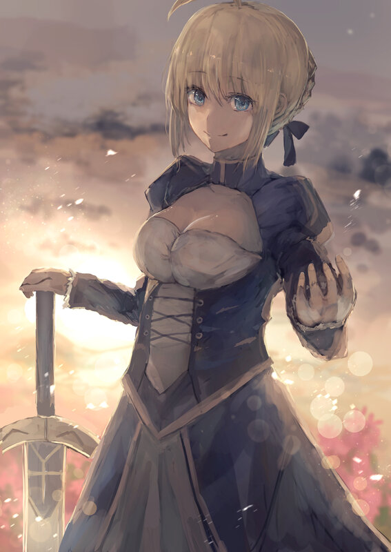 Blonde Girl with Sword — Blue, Serene, Sunset