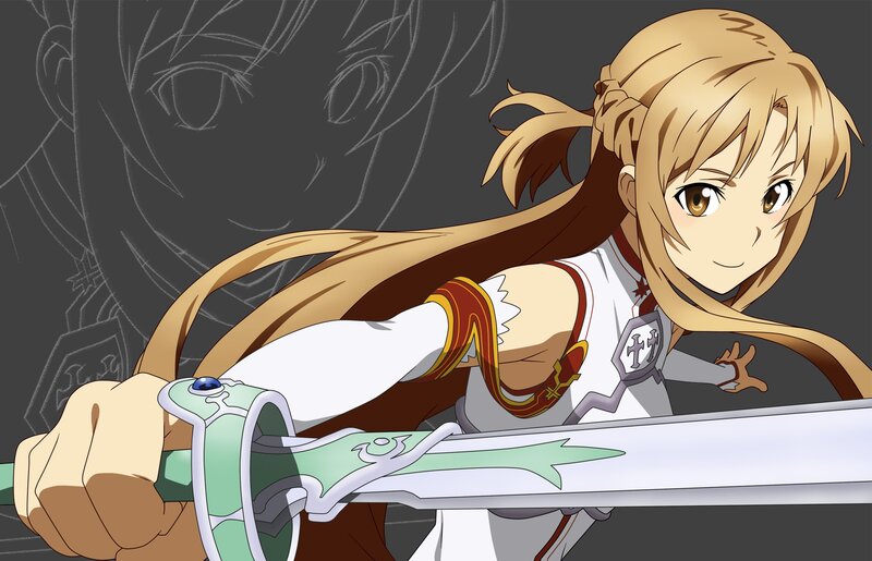 Blonde Girl with Sword — Brown, Determined